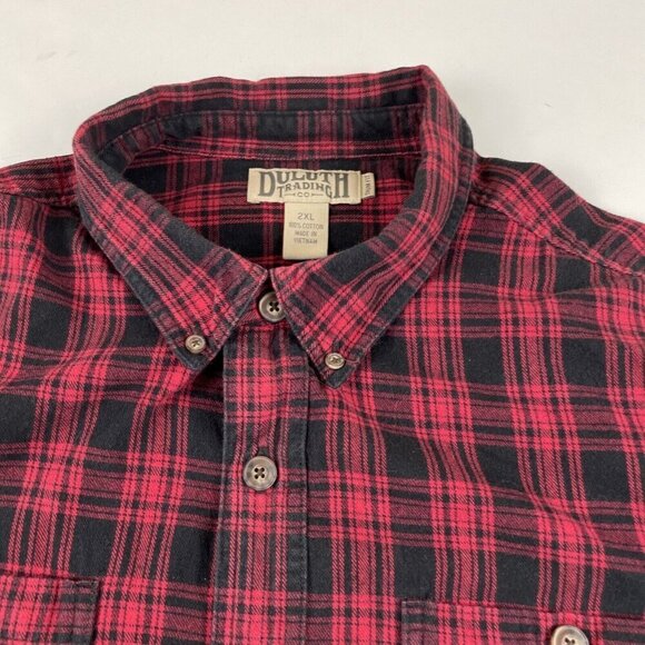 Duluth Trading Co. Flannel Shirt Men’s 2XL Trim Fit Button Up Plaid Red Black - Picture 7 of 10